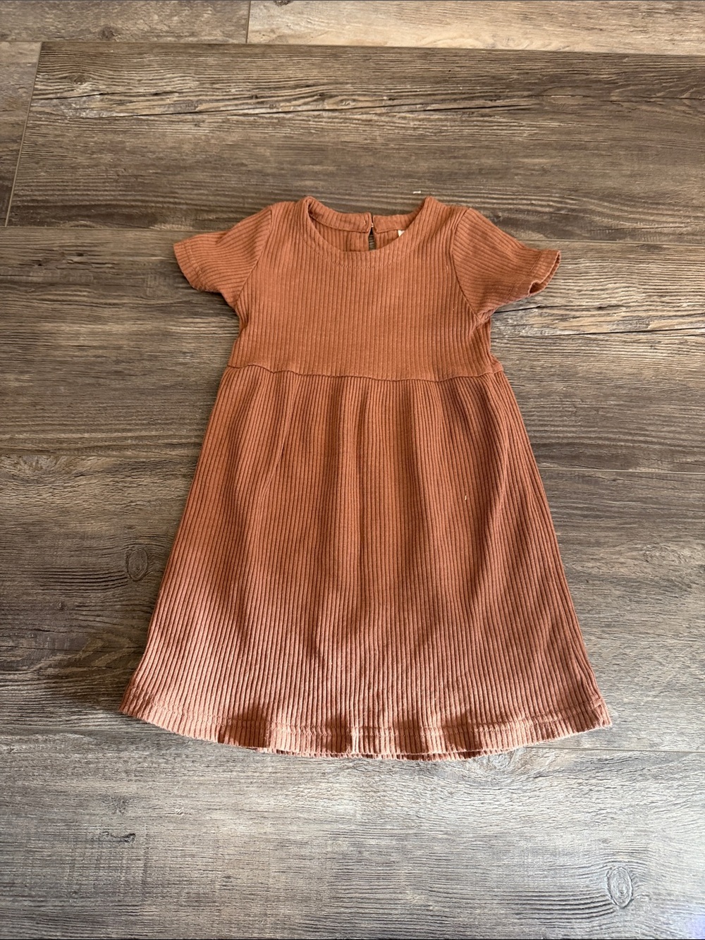Mebie Baby Girls' Ribbed Short-Sleeve Dress - Rust